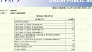 Ishita Kishore UPSC Marksheet 2023