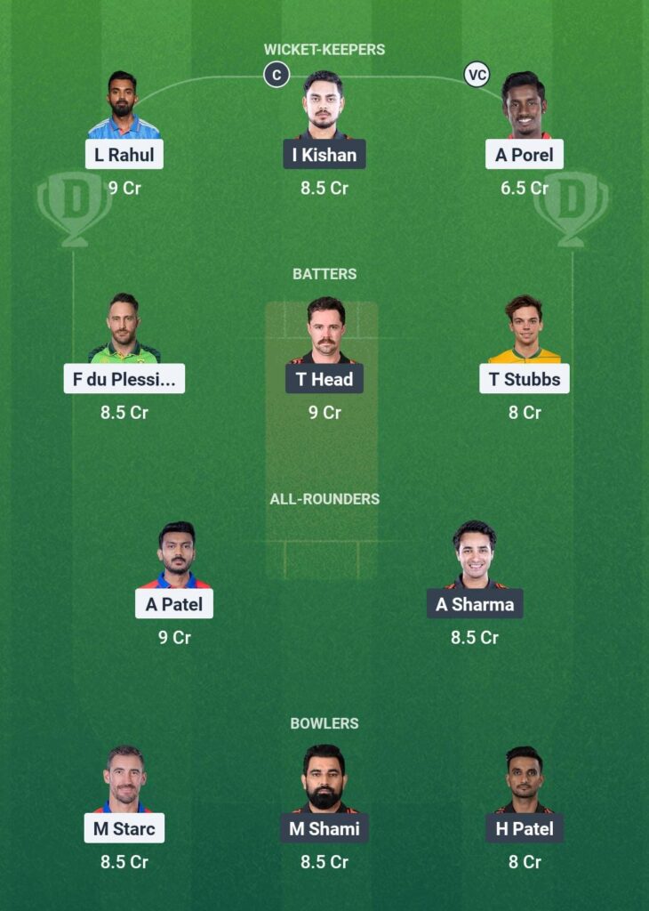 Grand League Team for DC vs SRH Dream11 Prediction