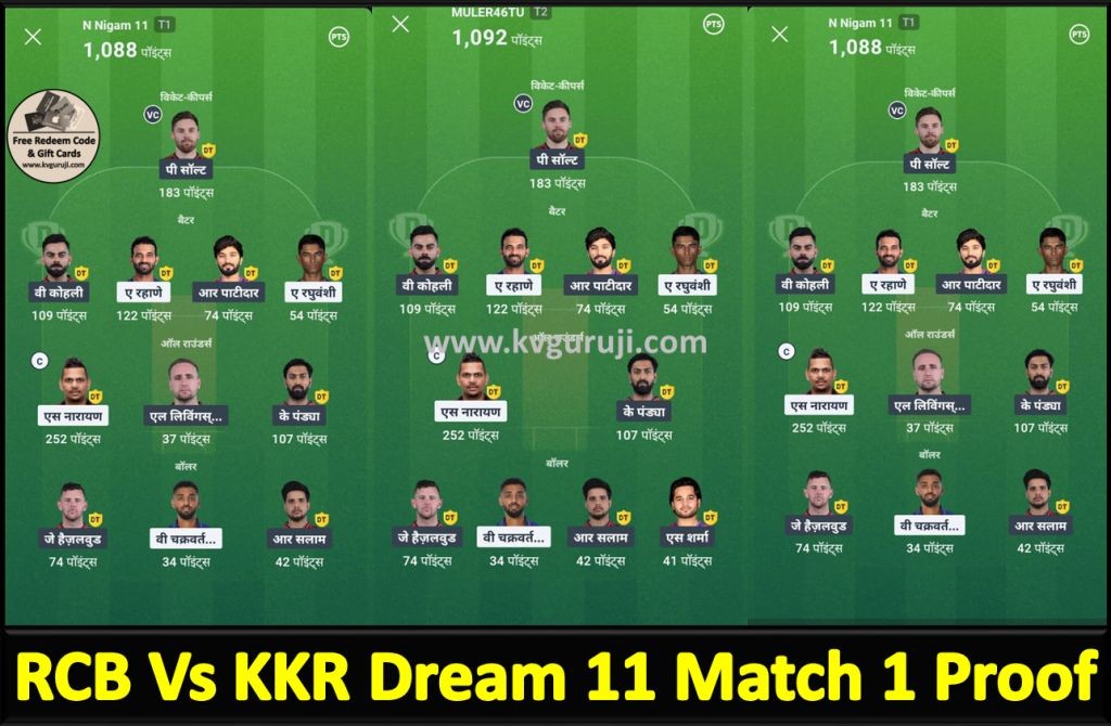 Match 1 KKR vs RCB Dream11 prediction IPL 2025: Full Squads 6 Match 1 KKR vs RCB Dream11 prediction IPL KV Guruji