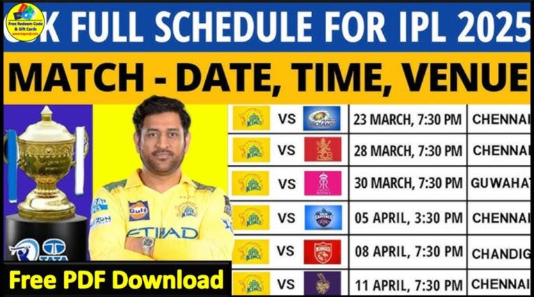 CSK IPL Schedule 2025 with Venue: Complete Fixtures, Dates Free PDF