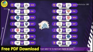 IPL 2025 Schedule List Free PDF with Date, Timing and Venues