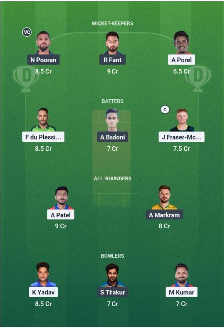 Grand League Team for DC vs LSG Dream11 Prediction