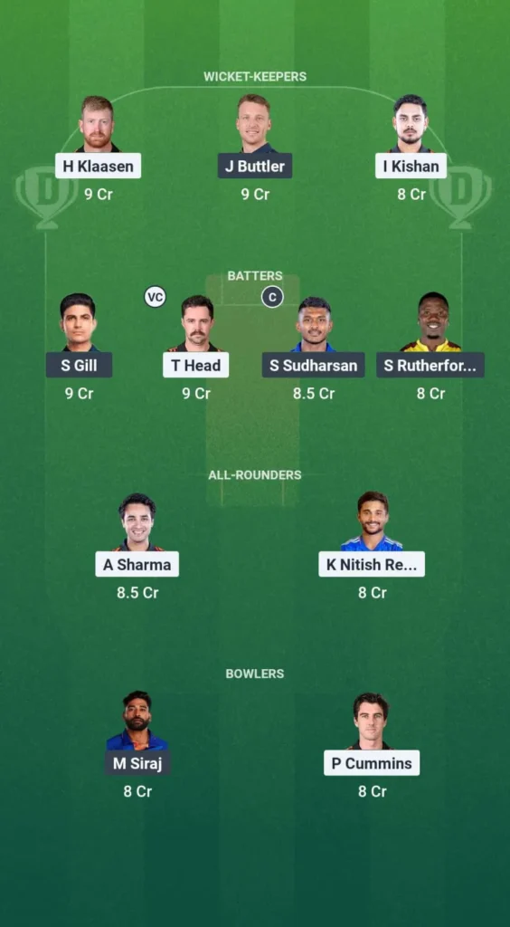 SRH vs GT Dream11 Prediction Team 1