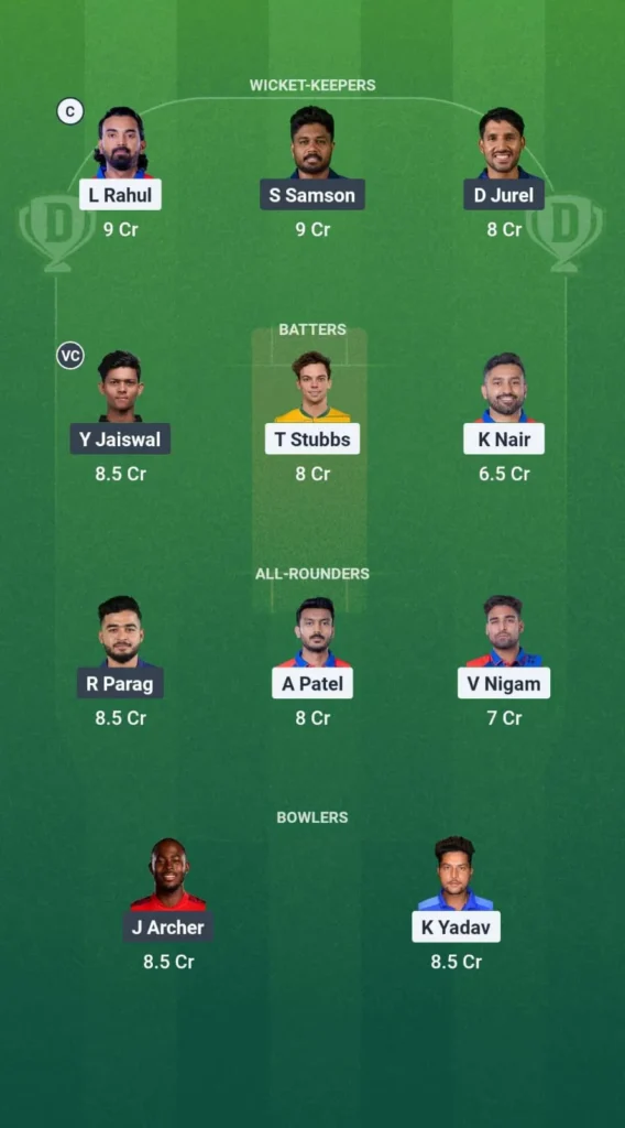 DC vs RR Dream11 Prediction Team 1