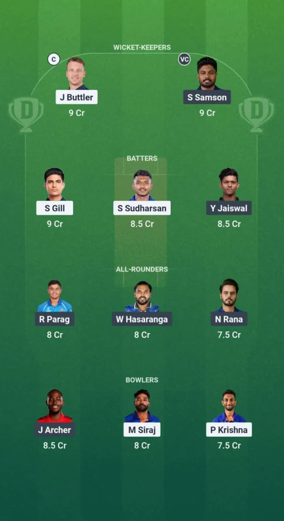9 April 2025 GT Vs RR Today Dream11 prediction IPL: Playing 11 Pitch Report 5 GT vs RR Dream11 Prediction Team 1