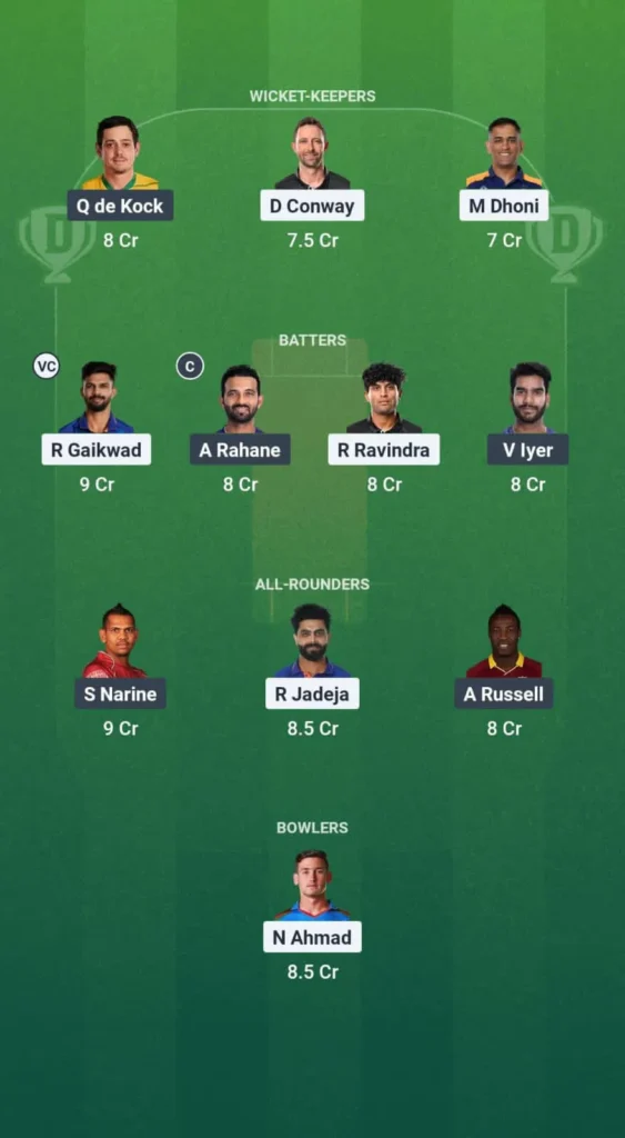 CSK Vs KKR Dream11 Prediction Team 1
