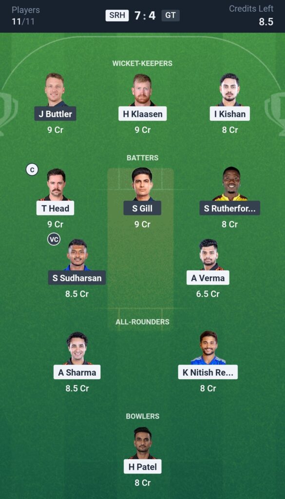 6 April 2025 SRH Vs GT Today Dream11 prediction IPL: Playing 11 Pitch Report 6 2345