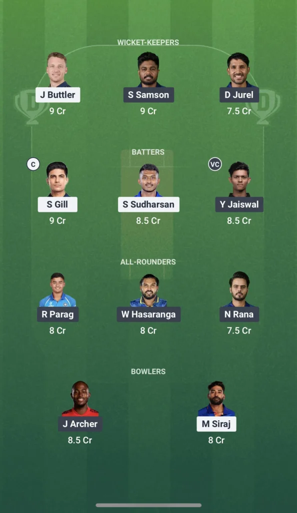 9 April 2025 GT Vs RR Today Dream11 prediction IPL: Playing 11 Pitch Report 6 GT vs RR Dream11 Prediction Team 2