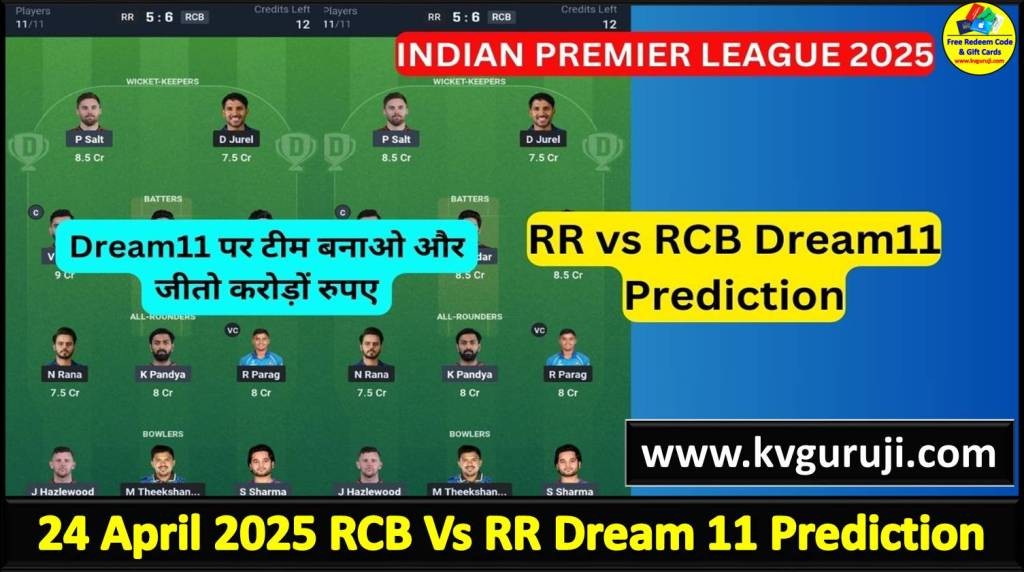 24 April 2025 RCB Vs RR Today Dream11 prediction IPL: Playing 11 Pitch Report 3 21 April 2025 RCB Vs RR Today Dream11 prediction IPL: Playing 11 Pitch Report
