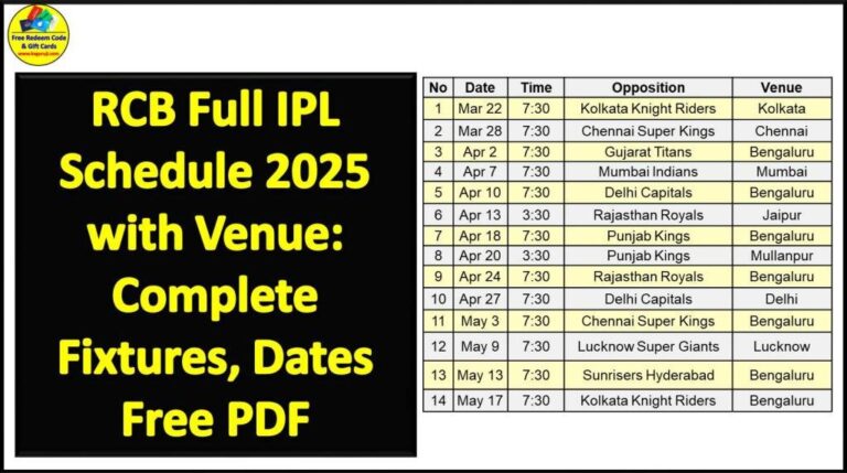 RCB Full IPL Schedule 2025 with Venue: Complete Fixtures, Dates Free PDF