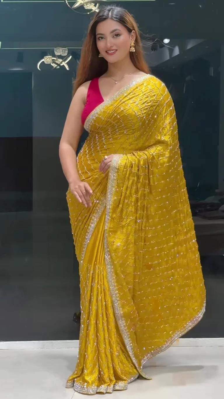 Elegant Yellow Saree with Red Blouse – Perfect Festive Look - Image 4