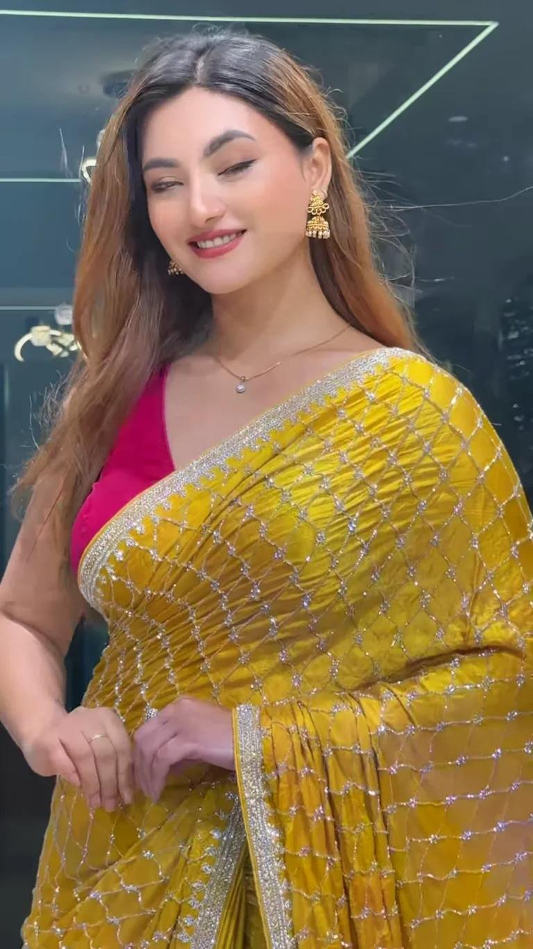 Elegant Yellow Saree with Red Blouse – Perfect Festive Look