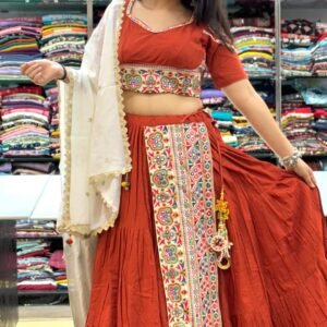 Rust-Orange Mirror Work Chanya Choli