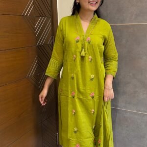 Soothing Green Floral Embroidered Kurta – Effortless Everyday Elegance