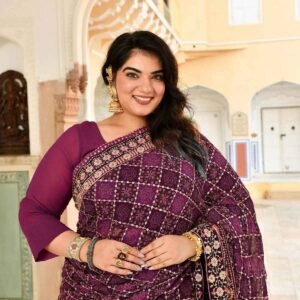 Katha- Shades of Wine Fusion Print Zari Embroidered Saree