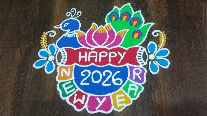 Happy New Year 2026 Rangoli Design for Shop and Office