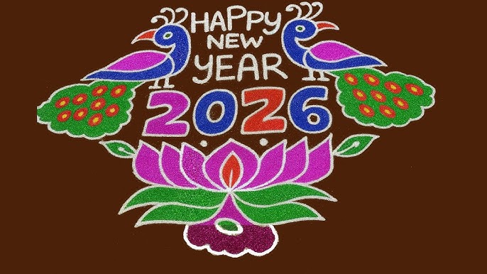 Happy New Year 2026 Rangoli Design for Shop and Office