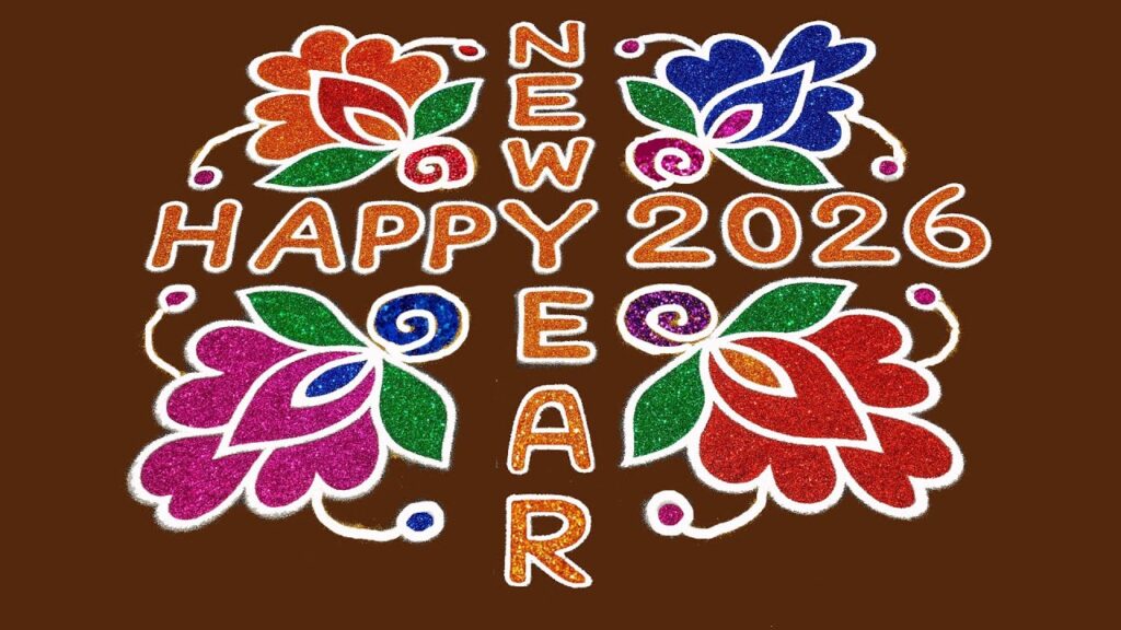 Easy Happy New Year 2026 Rangoli Design Images Free Download
