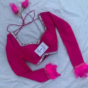 Hot Pink Designer Mirror Work Saree Blouse