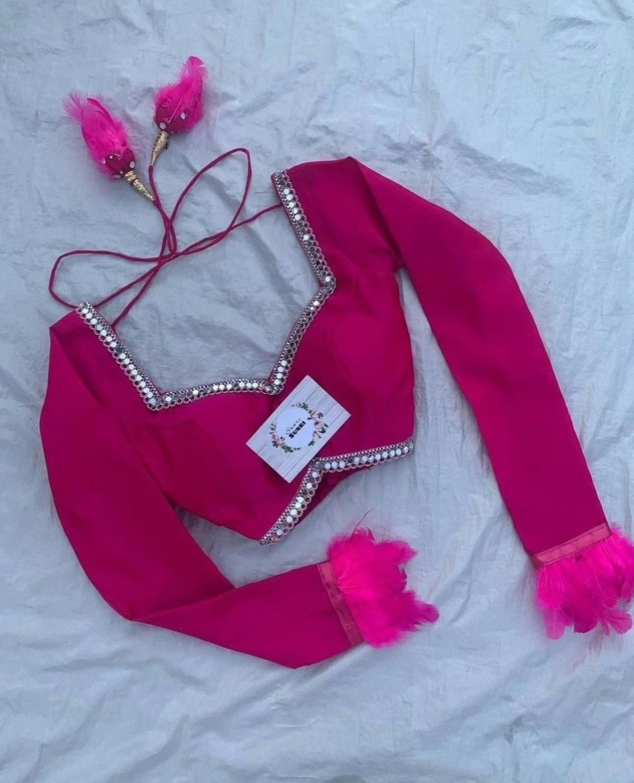 Hot Pink Designer Mirror Work Saree Blouse