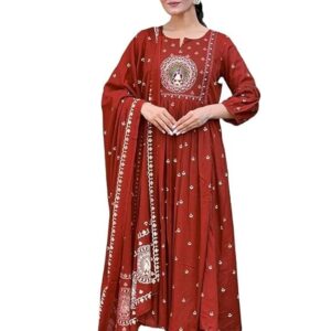 Rayon Printed Anarkali Kurta Set Maroon