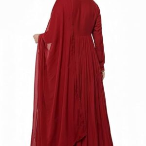 Solid Anarkali Kurta and Pant Red