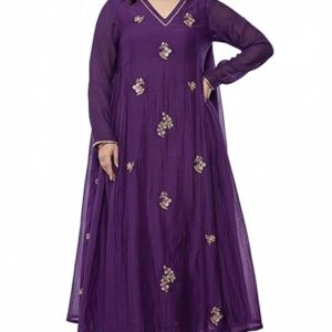 Solid Anarkali Kurta and Pant Purple