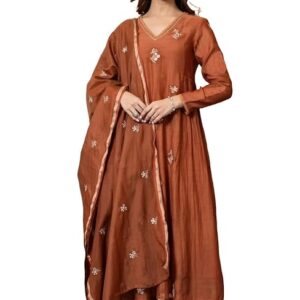 Solid Anarkali Kurta and Pant Orange