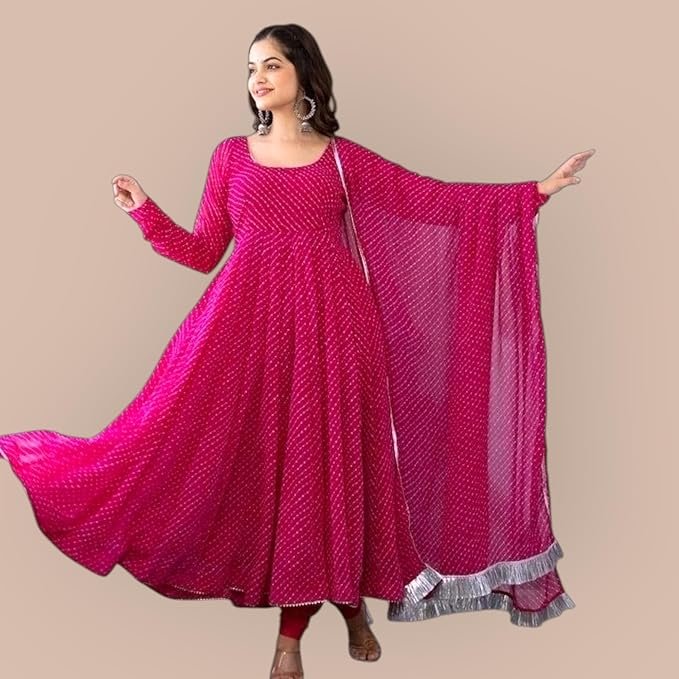 Women's Anarkali Kurta Set with Dupatta Pink - Image 2