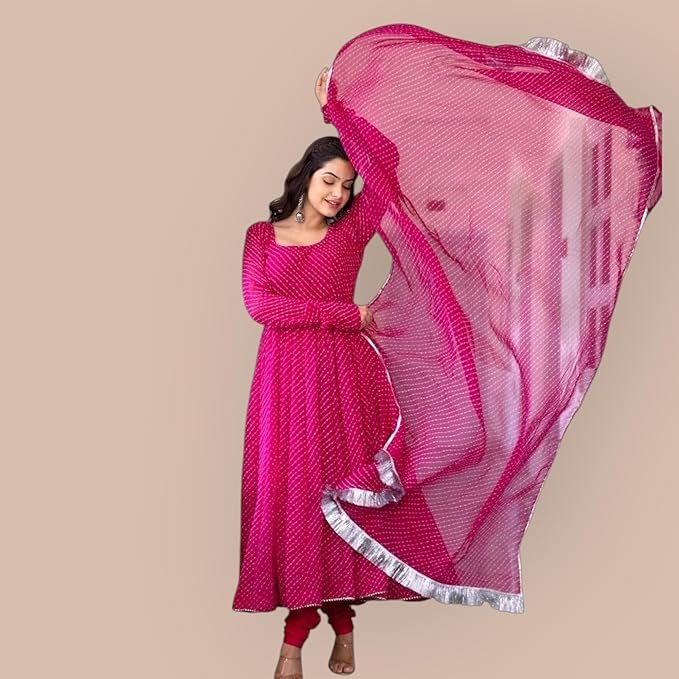 Women's Anarkali Kurta Set with Dupatta Pink - Image 3