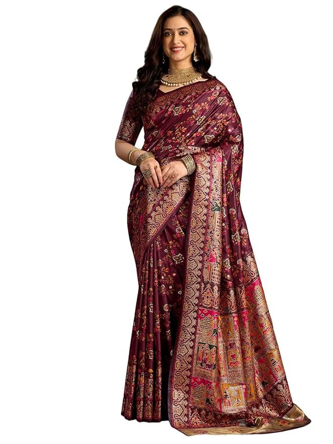 Maroon Banarasi Saree with Blouse