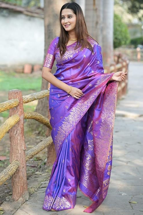 Kanjivaram Pure Soft Silk Saree Purple - Image 3