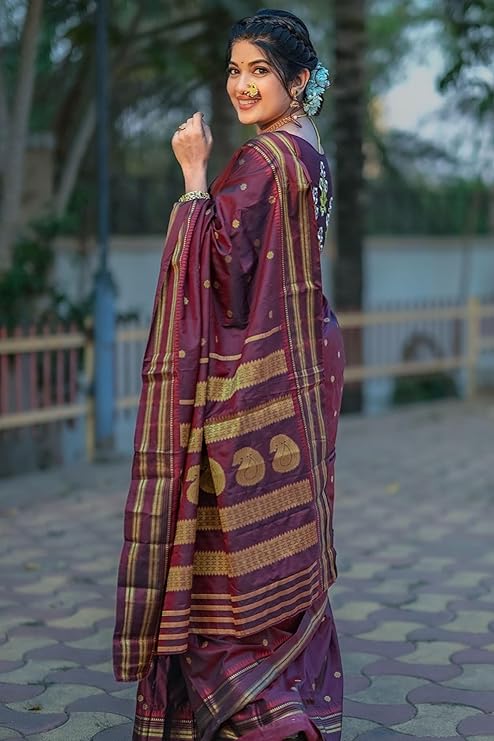 Kanjivaram Pure Soft Silk Saree Brown - Image 2