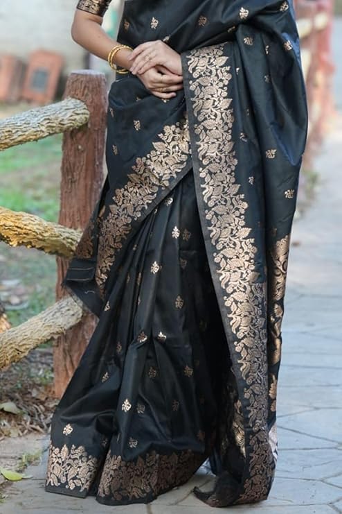 Kanjivaram Pure Soft Silk Saree Black - Image 2