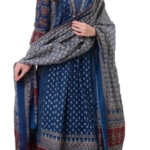 Rayon Printed Anarkali Kurta and Pant with Dupatta Set