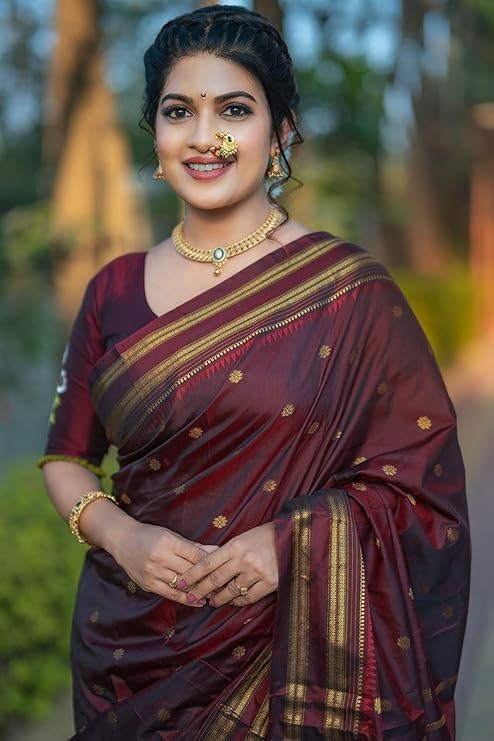 Kanjivaram Pure Soft Silk Saree Brown - Image 3