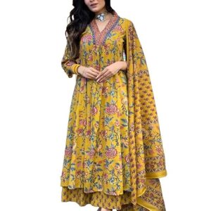 Anarkali Printed Kurta with Palazzo & Dupatta