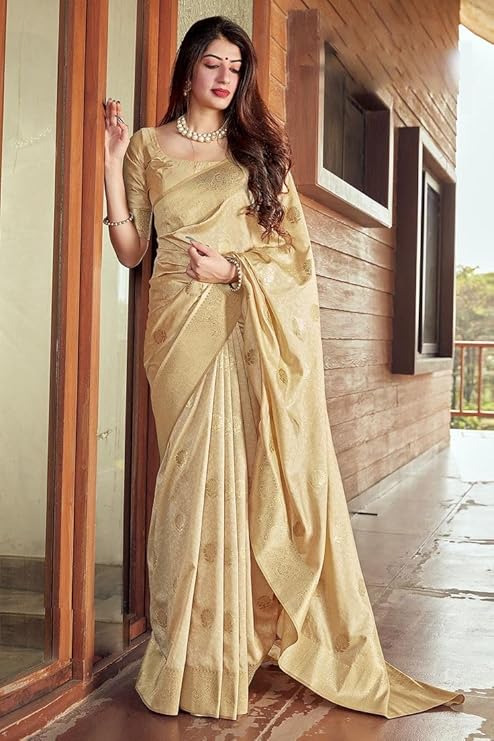 Kanjivaram Pure Soft Silk Saree Cream - Image 2