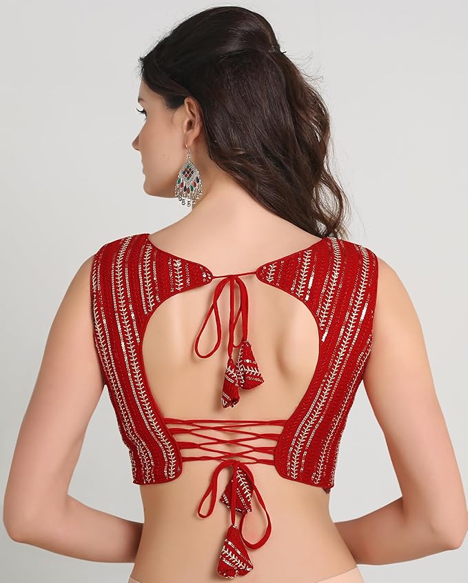 Sweetheart Neck Blouse Sleeveless Red - Image 3