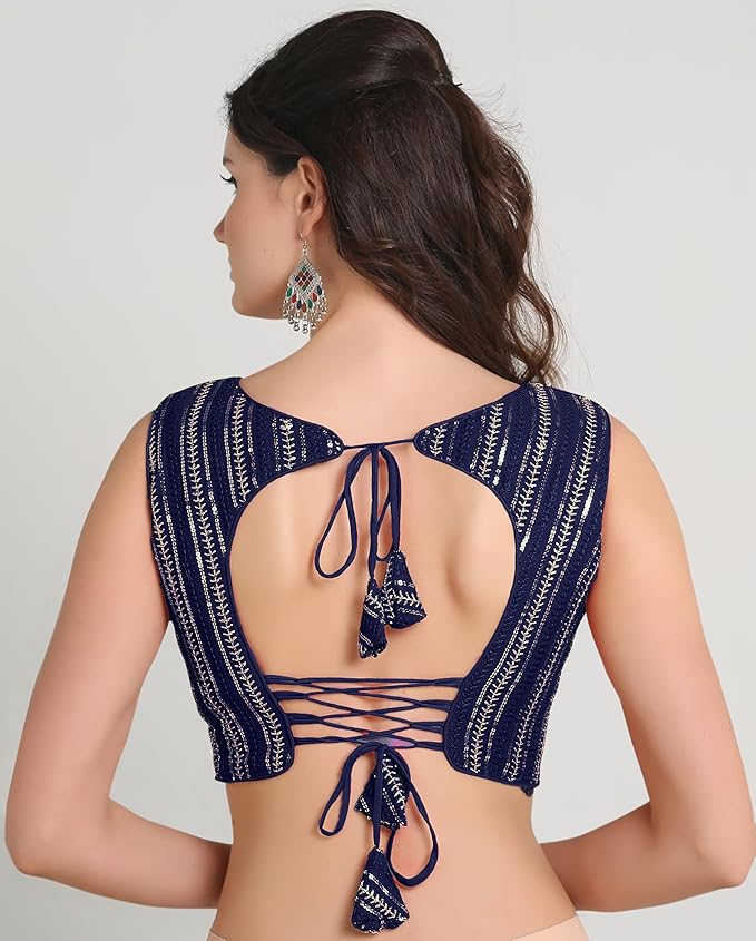 Sweetheart Neck Blouse Sleeveless Navy Blue - Image 3