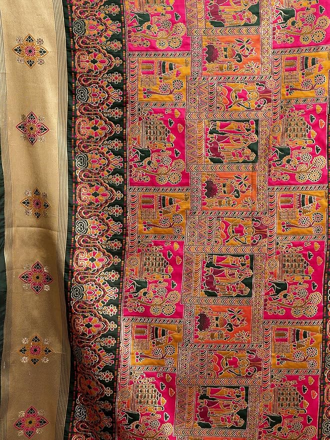 Dark Green Banarasi Saree with Blouse Dark Green - Image 3