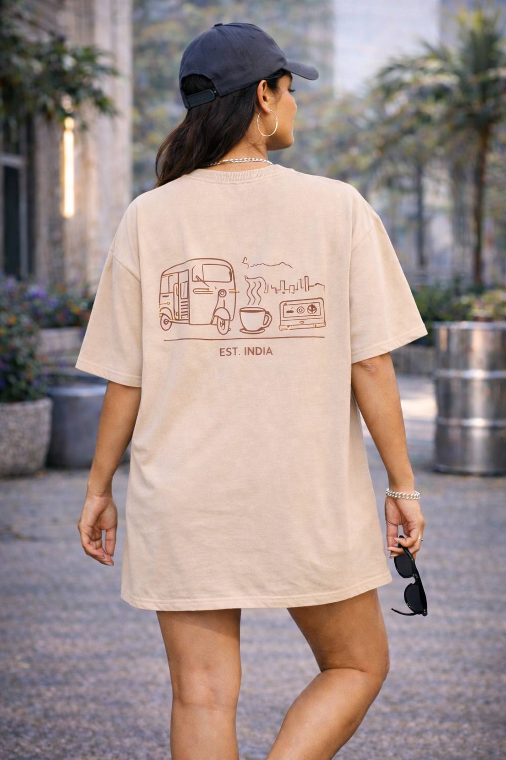 Beige Oversized T-Shirt Dress for Women | Indian Gen Z Streetwear
