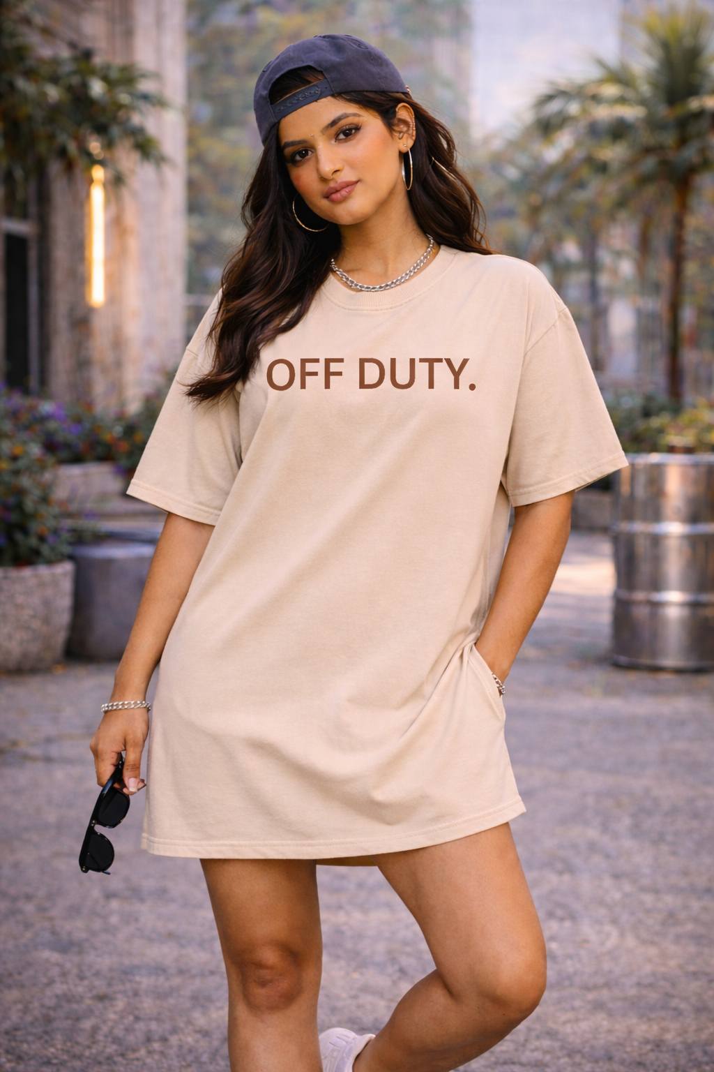 Beige Oversized T-Shirt Dress for Women | Indian Gen Z Streetwear