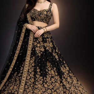 Black & Gold Party Wear Lehenga Choli for Women
