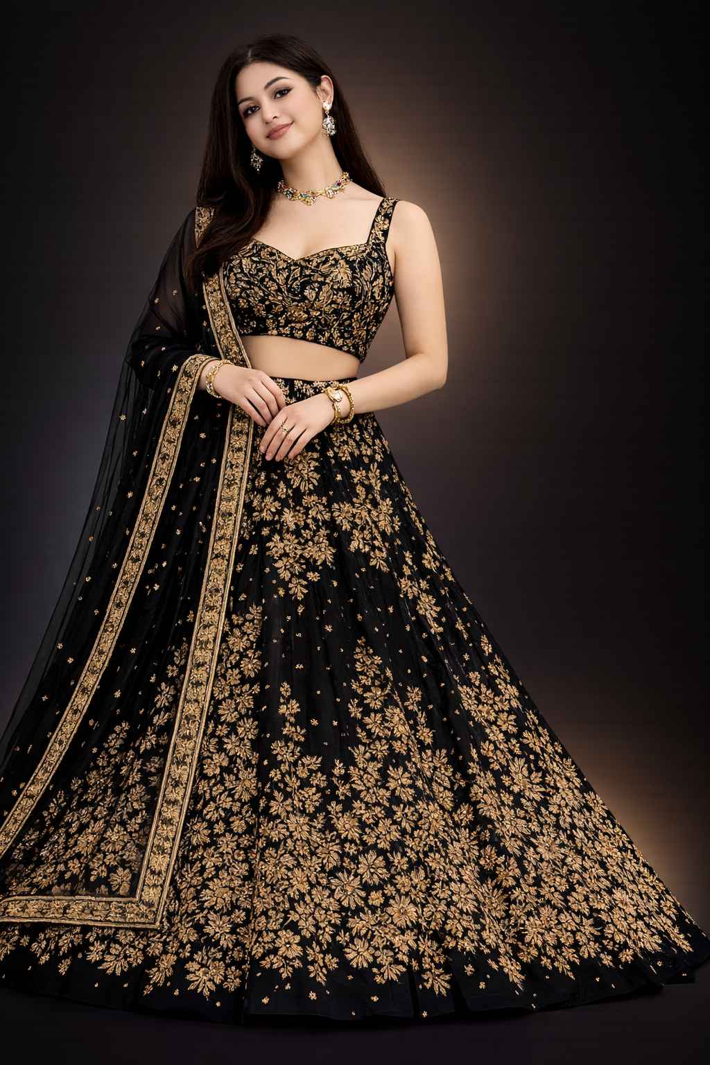 Black & Gold Party Wear Lehenga Choli for Women