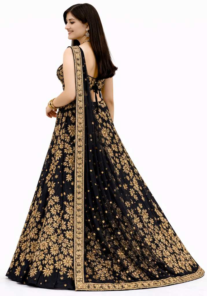 Black & Gold Party Wear Lehenga Choli for Women Vaxriva - Image 2