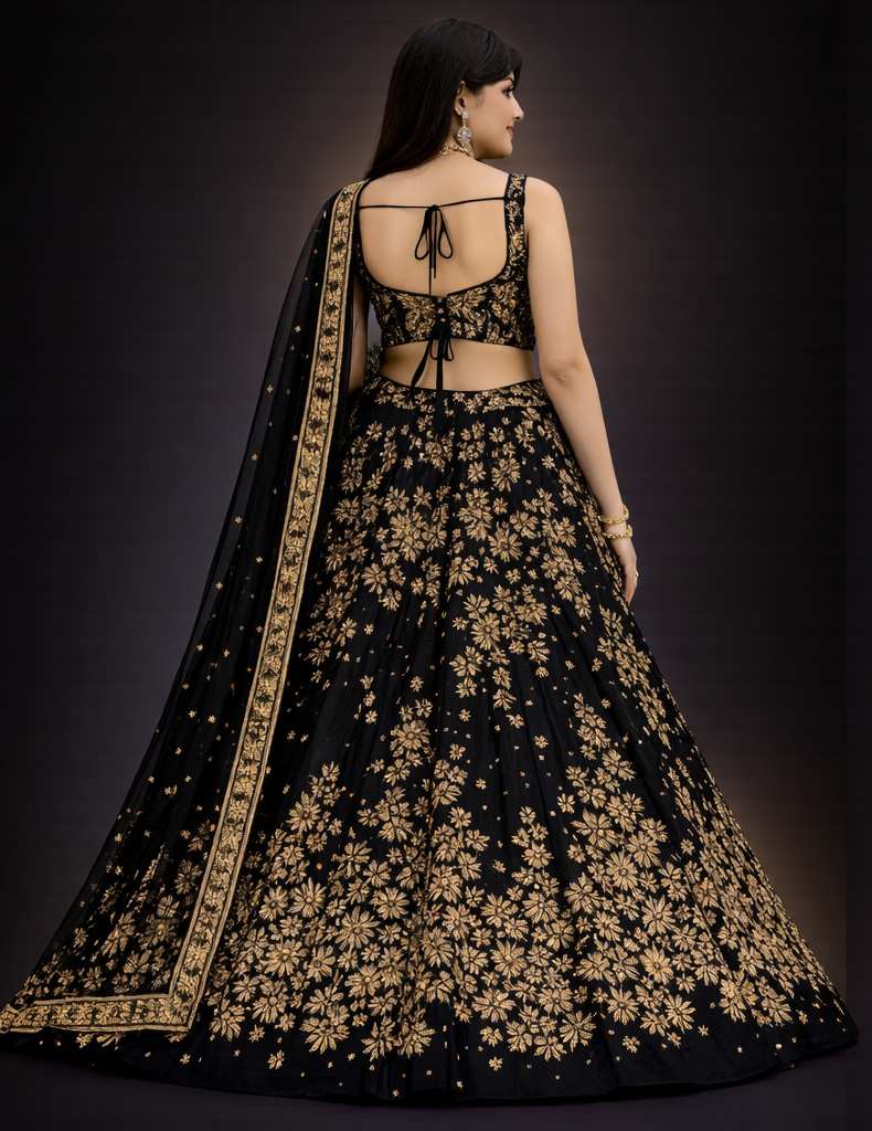 Black & Gold Party Wear Lehenga Choli for Women Vaxriva - Image 3