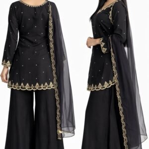 Black Embroidered Sharara Set – Elegant Party Wear