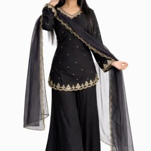 Black Embroidered Sharara Set – Elegant Party Wear