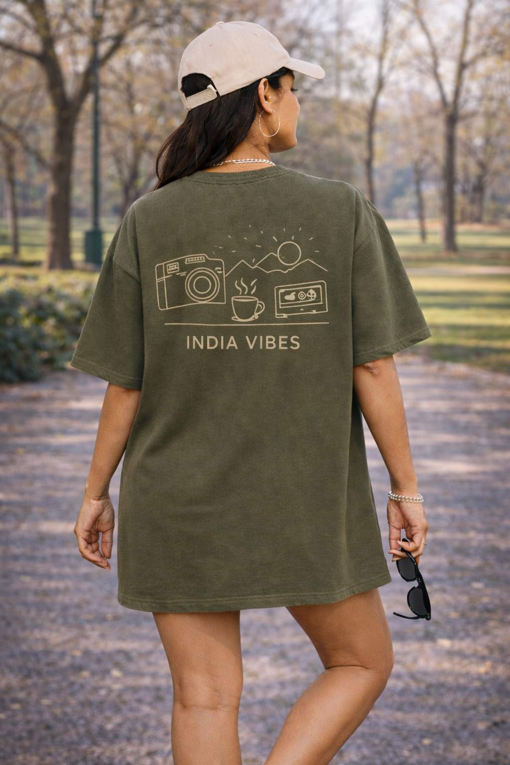 Olive Green Oversized T-Shirt Dress for Women | Indian Gen Z Girls - Image 2